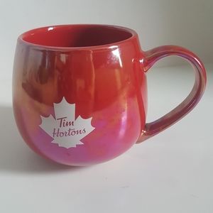 Tim Hortons Mug Irridescent Red Shiny  2020 White Maple Leaf Canada